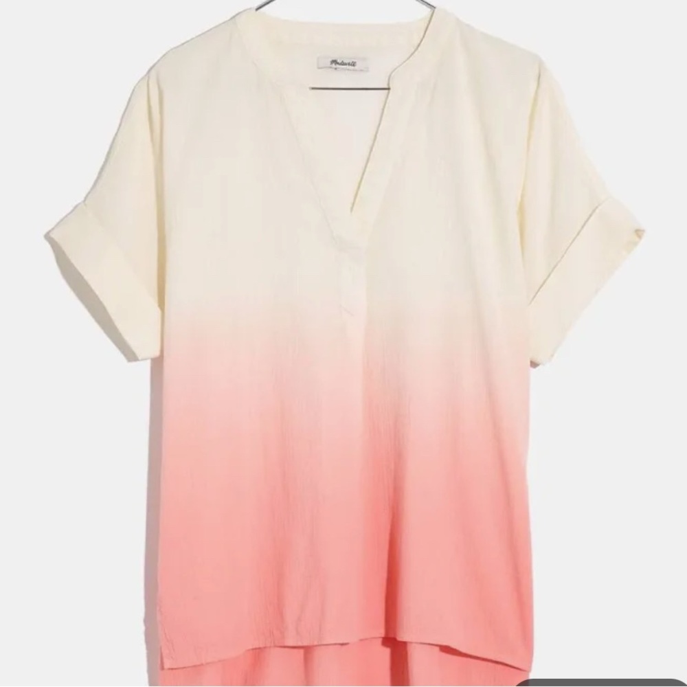 Madewell Boho Lakeline cream and pink ombre popover short sleeve blouse